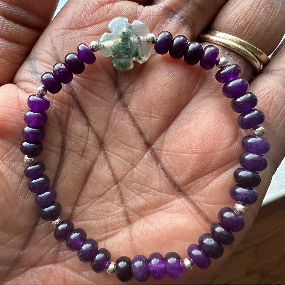 Sugalite with Moss Agate Beaded Bracelet with Silver Accents